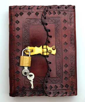 Embossed leather blank book w/ key