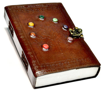 Tree of Life Chakra Stones leather blank book w/ latch