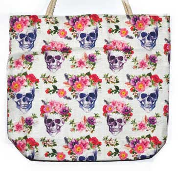 14" x 16" Skull & Roses jute tote bag